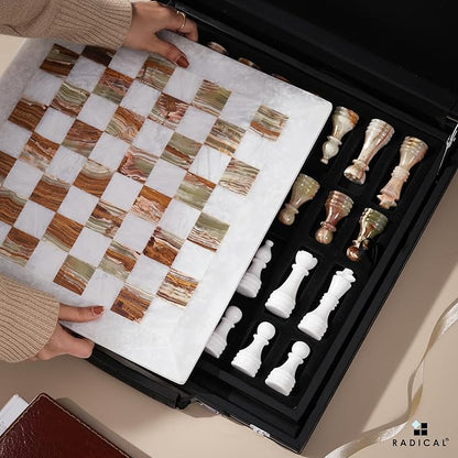 Radicaln Marble Chess Set 15 Inches White and Green with Storage Box Handmade Luxury Board Games for Adults Ideal Marble Chess Board Game Set &amp Chess Pieces