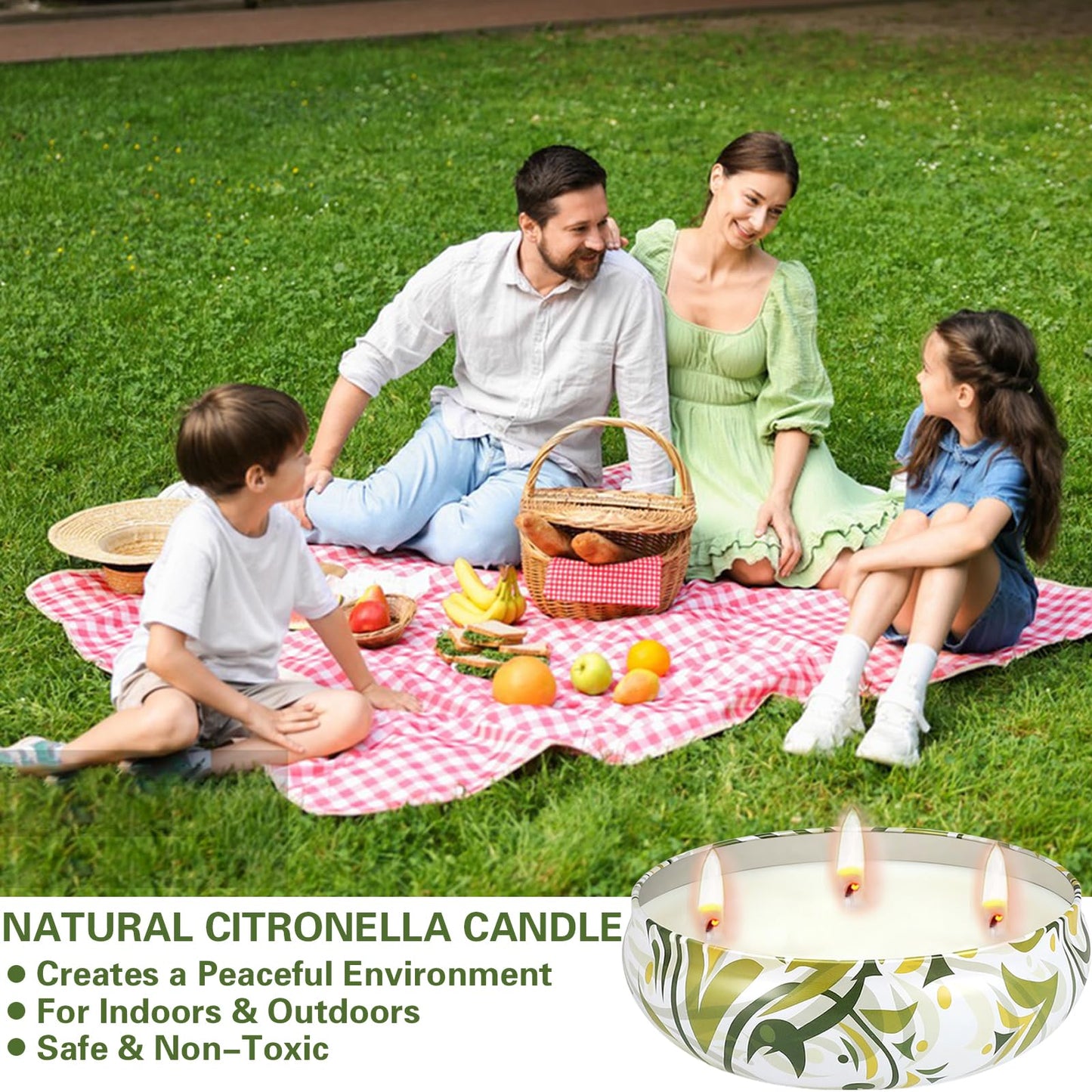 Citronella Candles Outdoor 3 Pack, Large 3-Wick Citronella Candle for Patio, Natural Soy Wax, 240 Hours Long Burn Time for Backyard, Deck, Garden, Camping - 12 oz Each (36 oz Total)