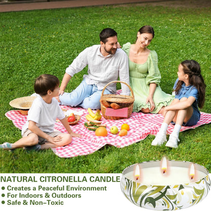 Citronella Candles Outdoor 3 Pack, Large 3-Wick Citronella Candle for Patio, Natural Soy Wax, 240 Hours Long Burn Time for Backyard, Deck, Garden, Camping - 12 oz Each (36 oz Total)