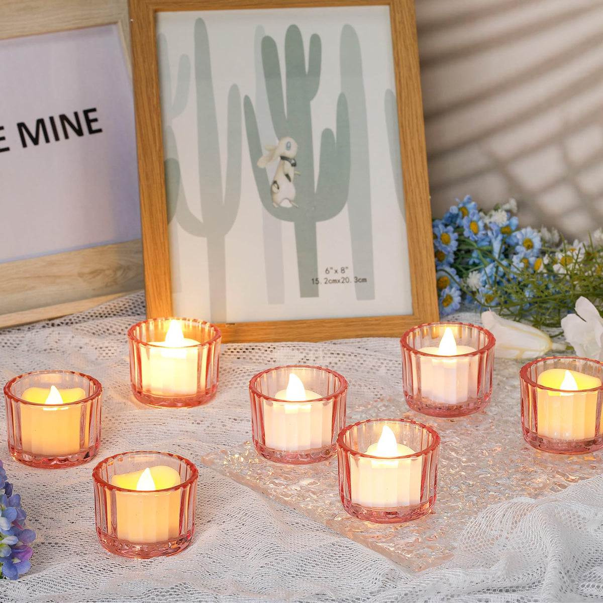 Mumufy 100 Pcs Glass Tealight Candle Holder Ribbed Votive Candle Holder for Centerpiece Wedding Proposal Spa Aromatherapy Meditation Home Decor (Pink)