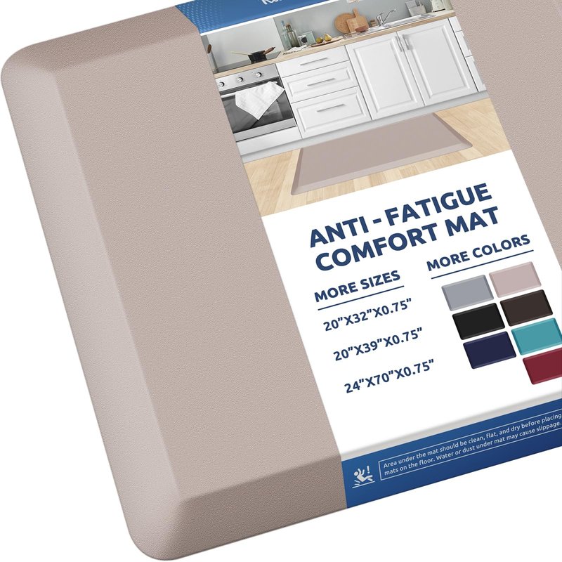 KitchenClouds Kitchen Mat Cushioned Anti Fatigue Rug 20"x32" Water Resistant, Non Slip, Standing and Comfort Desk/Floor Mats for House Sink Office (Khaki)