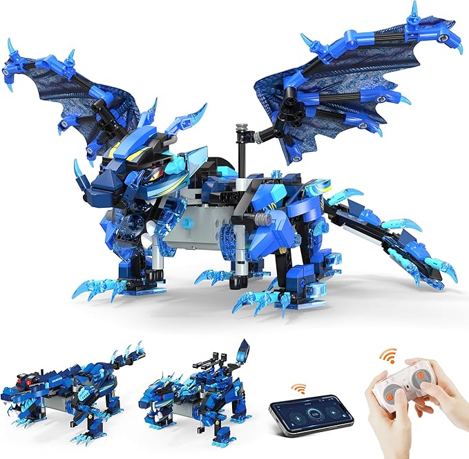 OASO Dragon Building Kit with Remote Control STEM Gifts for Boys Kids Ages 8-12 Coding Buildable Technic Toys for Birthday Buildable 3in1 Models with 590 Pieces