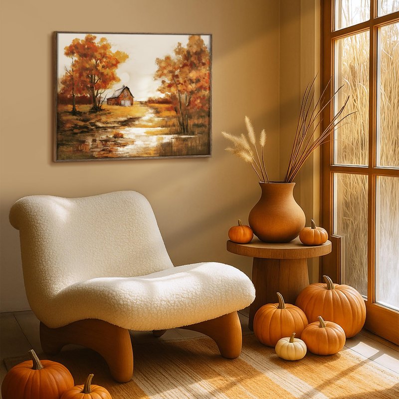 ArtbyHannah Framed Thanksgiving Canvas Wall Decor, Fall Oil Paints Wall Art with Landscape Pictures Autumn Harvest Home Decorations for Living Room Kitchen Mantel Office (20x28 Inch)