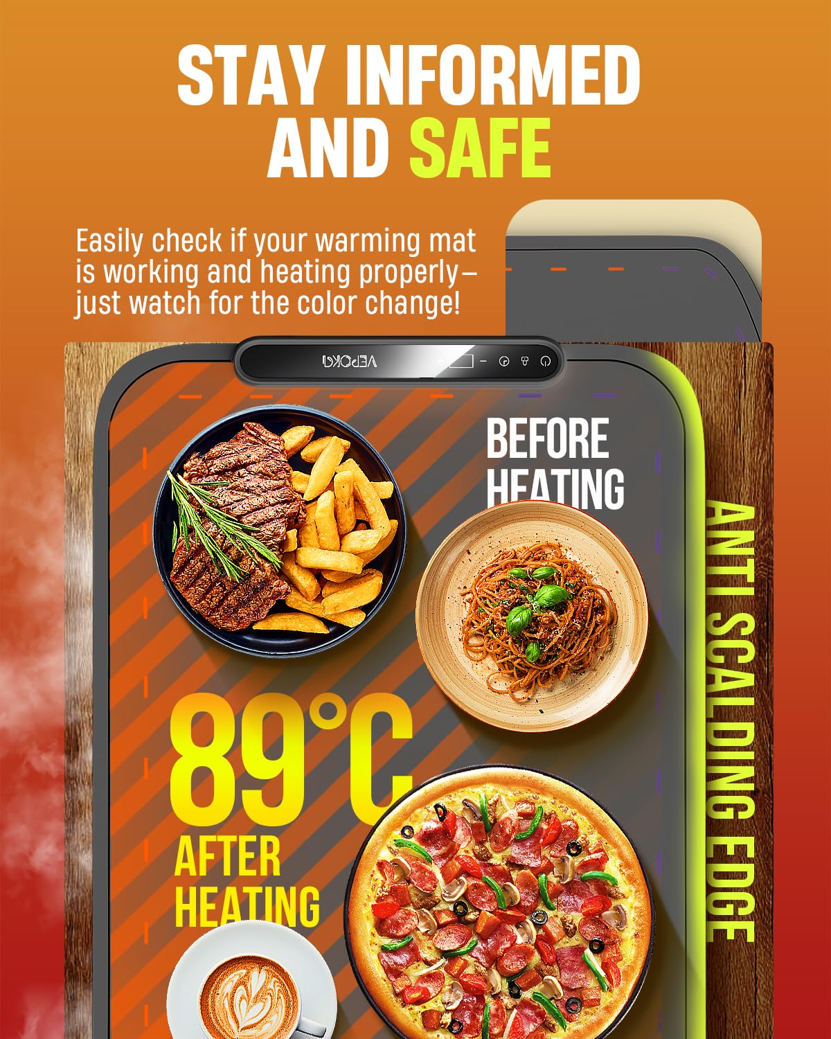 Warming Mat for Food, VEPOKA Food Warmer Mat for Countertop, Electric Warming Tray with 7 Temp Levels & Auto Shut-Off, Food Warmers for Parties, Ideal Gift for Kitchen & Buffet Use