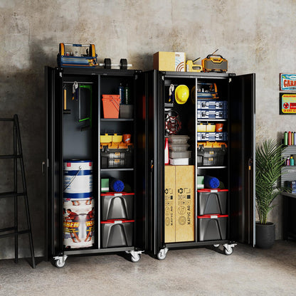 DUMOS 72" Metal Garage Storage Cabinet with Wheels, Tall Rolling Steel Tool Cabinet with Adjustable Shelves and Locking Doors, Lockable File Cabinet for Garage, Home, Office, Warehouse, Black