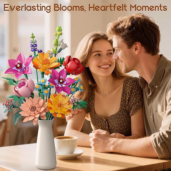 Flowers Bouquet Building Set 891 PCS Artificial Wildflower Botanical Collection Kit for Women Kids Girls Home Office Decor Gift for Mother's Day/Valentine's/Christmas