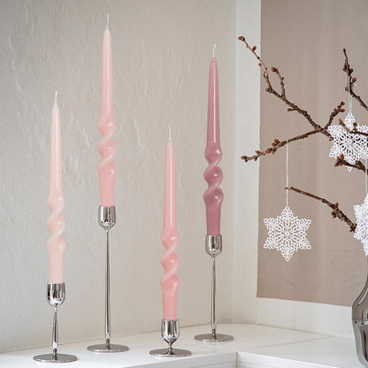 BALEAGCDL Gradient Pink Smokeless Candles Handmade Twisted Taper Candle 9.5 Inch Unscented Spiral Candlesticks for Dinner Holiday Wedding Home Decor 4 PCS