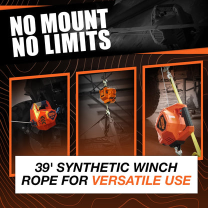 Mile Marker 71-1000 71-1000-29 Rhino Pull 1000 Portable Electric Winch | 39 Feet of Synthetic Rope | Lifts or Pulls Up to 1000 Pounds | Includes Extra Battery
