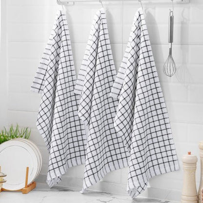 Homaxy 100% Cotton Kitchen Towels 6 Pack-15 X 25 Inches, Check Design Waffle Weave Hand Tea Towels, Super Soft and Absorbent Dish Towel for Drying Dishes, Black