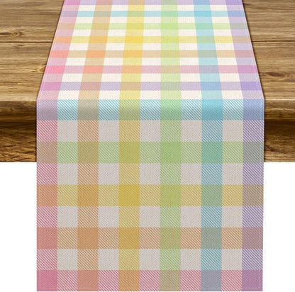 Pudodo Easter Buffalo Plaid Check Table Runner Spring Holiday Farmhouse Fireplace Kitchen Dining Room Home Party Decoration (13" x 108")