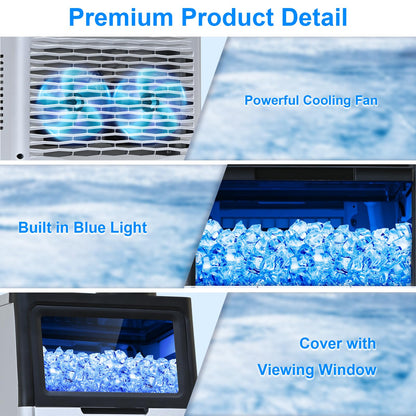 Amzgachfktch Commercial Ice Maker, 100lbs/24H Ice Maker Machine, 2 Water Inlet Modes, Ice Machine with 22lbs Storage, Auto Self-Cleaning, Under Counter/Freestanding Ice Maker for Home/Office/Shop/Bar