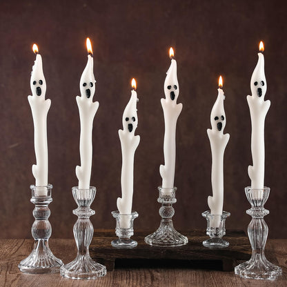 Conelist 6 Pack 10" Halloween Unscented Ghost Shaped Taper Candles Spooky Ghost Halloween Dinner Candles Home Table Decoration for Thanksgiving Autumn Festive Party Gift