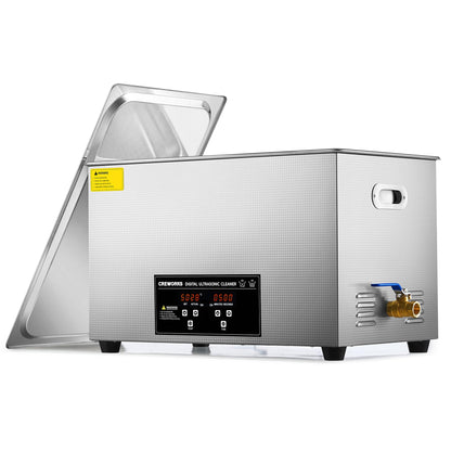CREWORKS 30L Digital Ultrasonic Cleaning Machine with Heater and Timer, 600W Stainless Steel Ultrasonic Cleaner Machine, 7.9 gal Ultrasonic Parts Cleaner for Retainer Glasses Auto Tool Machine Part