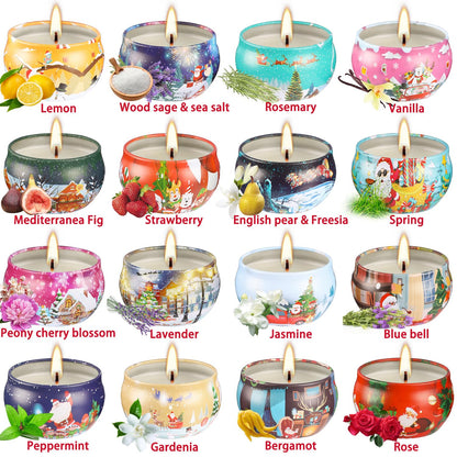 16PCS Scented Candles Christmas Gift Set, Natural Soy Wax 2.5oz Candles for Christmas Gift, 16 fragrances Flavor