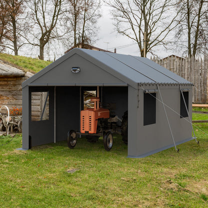 Benass 12x20 FT Heavy Duty Carport Canopy, Drive-Through Portable Garage with Roll-up Doors, Screened Windows, Removable Sidewalls, All-Weather Waterproof Shelter for SUV, Boat & Outdoor Storage