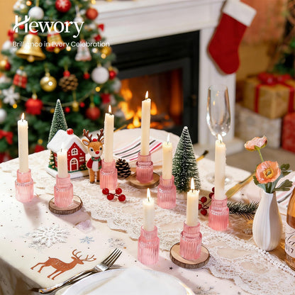 Hewory Glass Pink Candle Holder: 2PCS Valentines Taper Candle Holders for Table Centerpiece, Tapered Candlestick Holders for Valentines Day Decorations Gifts Anniversary Wedding Holiday Home Decor