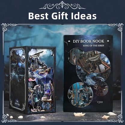Book Nook Kit DIY Miniature Dollhouse Book Nook Kit with Dust Cover and LED Light for Teens and Adults (The Song of Sirens)