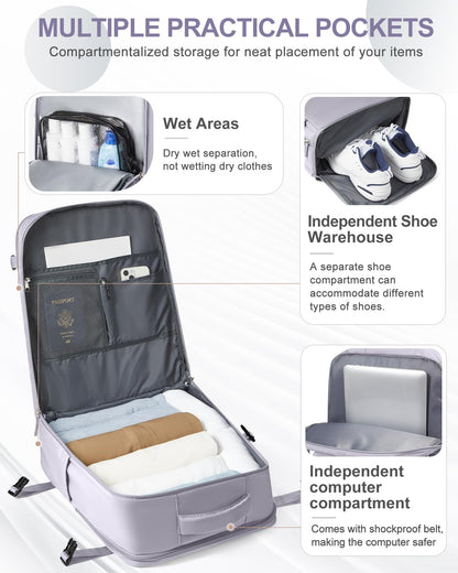 coowoz Travel Backpack Carry On for Women Man Gym Backpacks with Laptop Compartment Mochila de Viaje Teacher Personal Item Backpack Airplane Accessories Must Haves Grey Small
