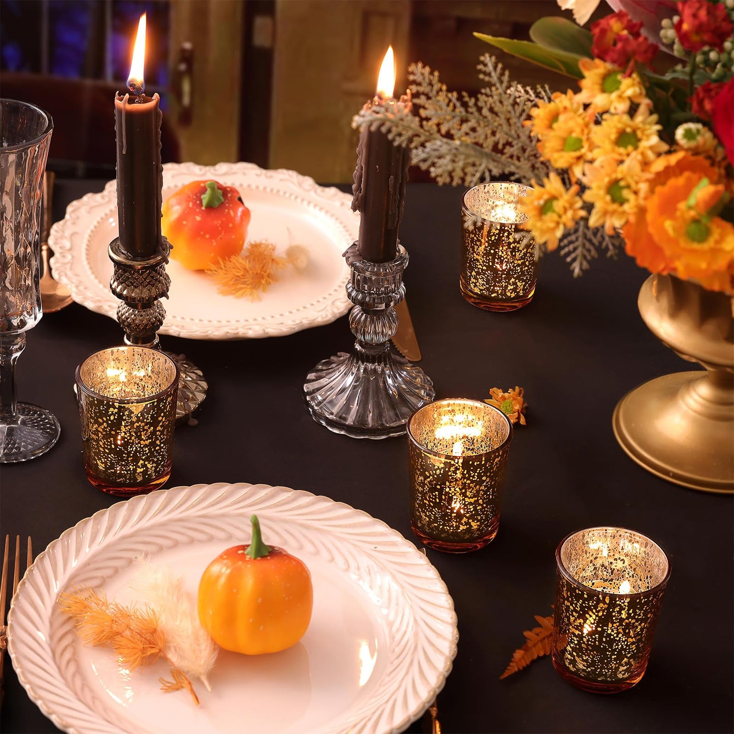 Volens Gold Votive Candle Holders Bulk, Mercury Glass Tealight Candle Holder Set of 12 for Wedding Decor and Home Decor