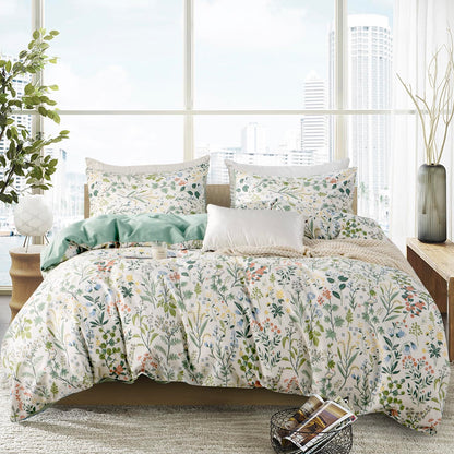 BUPIRD Queen Floral Comforter Set Soft Cute Floral Bedding Comforter Sets Garden Style Red Flower Print Botanical Flowers Comforter Set for All Seasons 1 Comforter and 2 Pillowcases