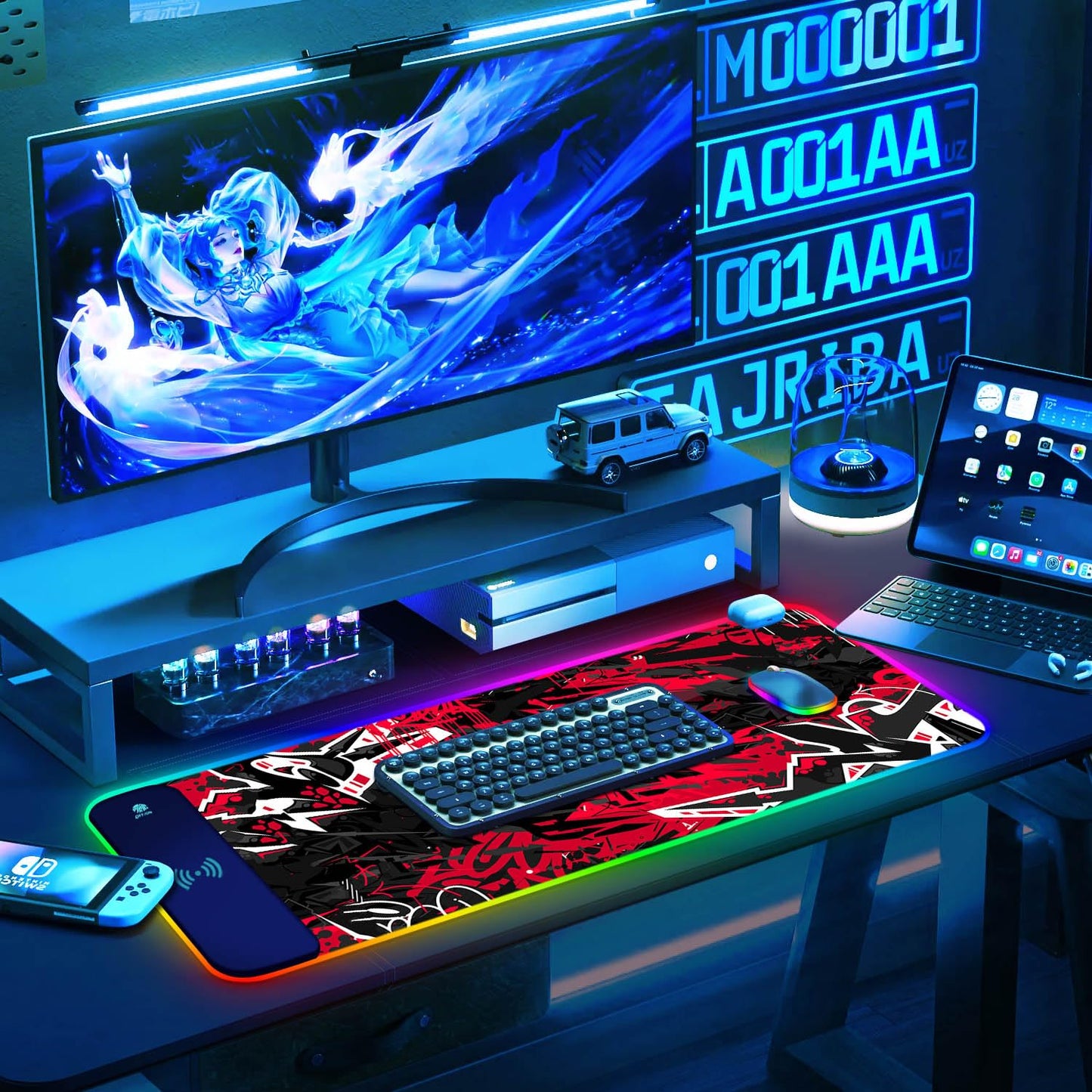 ToLuLu RGB Gaming Wireless Charging Mouse Pad, 5/7.5/10/15W 10 Light Modes LED Mouse Pad Computer Keyboard Mat Mousepad, 800x300x4MM Extended Large Desk Mat for Gaming, MacBook, Laptop, PC, Galaxy