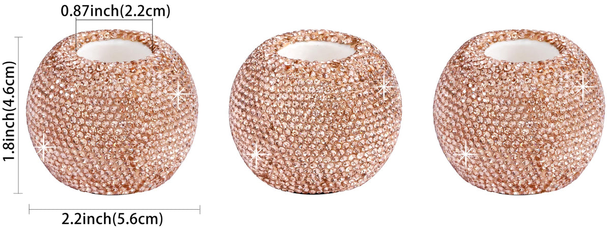 Vixdonos Round Resin Rhinestones Candlestick Holders Set of 3 Ceramic Candle Holder Bulk for Taper Candles,Rose Gold