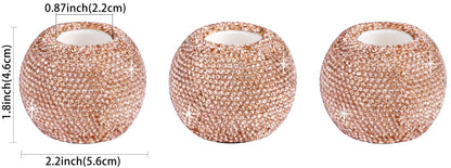Vixdonos Round Resin Rhinestones Candlestick Holders Set of 3 Ceramic Candle Holder Bulk for Taper Candles,Rose Gold