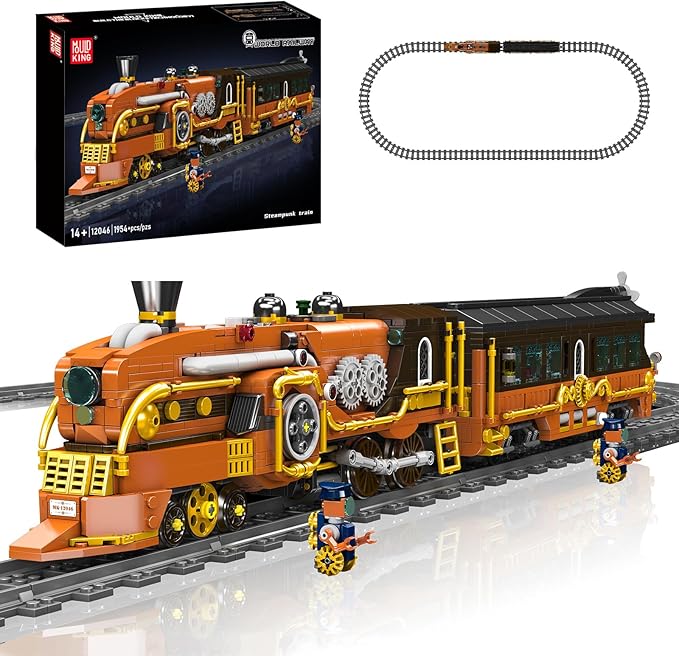 Mould King 12046 Steampunk Train Building Set Western Train with Track Buildable Model with Battery Display Model Toy for Adults Collection Enthusiasts (1954 Pieces)