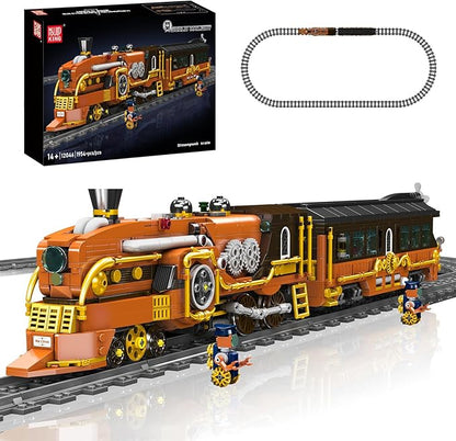 Mould King 12046 Steampunk Train Building Set Western Train with Track Buildable Model with Battery Display Model Toy for Adults Collection Enthusiasts (1954 Pieces)
