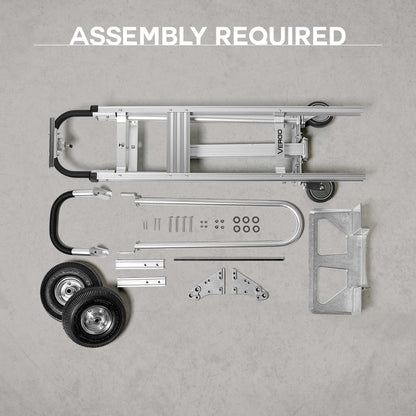 Vergo Industrial Convertible Hand Truck - AS7A2 Heavy Duty Aluminum 3 in 1 Dolly (750 lb Capacity) Lightweight Frame, Ergonomic Handle, Extendable Loop, Versatile Moving Dolly (3 Positions 53" High)