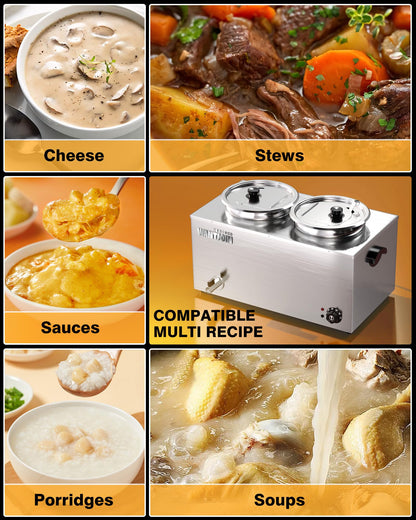 WantJoin Soup Warmer Commercial - 20 QT Stainless Steel Bain Marie Round Pot 86~185°F Adjustable Temp, 1500W Electric Steam Table Countertop,Anti-Dry Burn Reset Button for Restaurant, Buffet