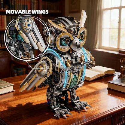 Mechanical Owl Building Blocks Engineering Construction Set for Kids and Adults Detailed Mechanical Model with Gears and Lights for Collectors