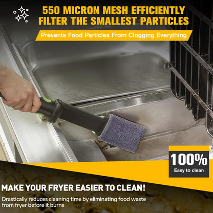 AF45 Commercial Deep Fryer Filter with Thermometer, 13.75" x 13.75", 304 Stainless Steel, Capture Grease & Debris Above 550 Microns, Extend Oil Life by 40%, Ideal for Commercial Kitchens & Restaurants