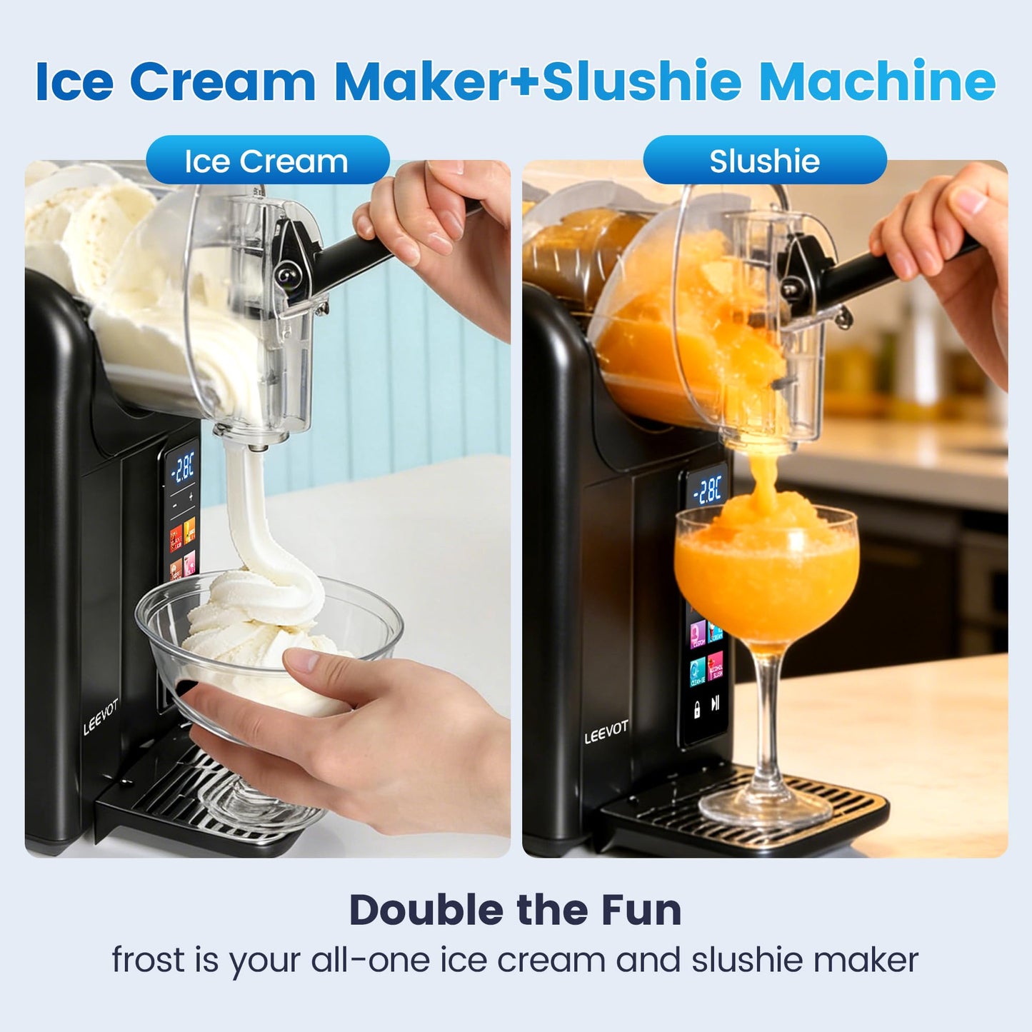 LEEVOT Slushie Machine & Soft Serve Ice Cream Maker 2 in 1, Frozen Drink Machine with Quicool Technology, 6 Presets, Child Lock, Self-Cleaning, Margarita Slush Daiquiri Machine for Home, 120V 60HZ
