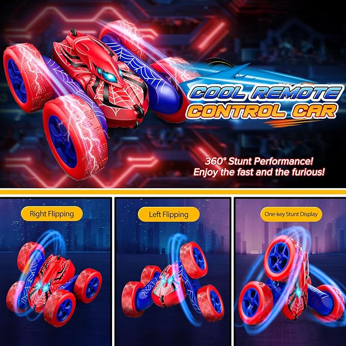 RC Cars Toys for 3 4 5 6 7 8 9 10 Year Old BoysDouble Sided 360° Flip 4WD Remote Control Car 2.4GHz Electric Rechargeable Toys for Ages 4-6 5-7 for Birthday Christmas Basket Stuffers