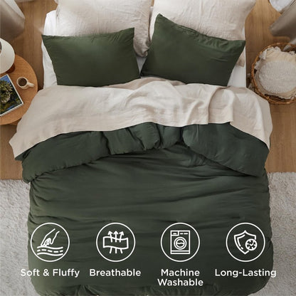 Bedsure Queen Comforter Set, Dark Green Soft Prewashed Bedding for All Seasons, 3 Pieces GentleSoft™ Bed Set, 1 Lightweight Comforter (90"x90") and 2 Pillowcases (20"x26")