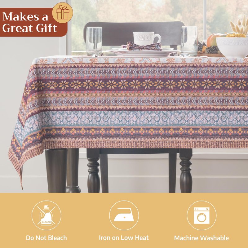 Maison d' Hermine Table Cloth Square Table 100% Cotton 60 x 60 Inches Fall Tablecloth Reusable Everyday Use for Thanksgiving Christmas Decorations Dining Farmhouse Party (Fair Isle)