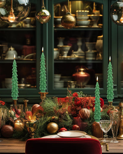 LPUSA Christmas Tree Taper Candles Hunter Green Spruce Candles，Christmas Decor Decoration,Set ot 2,(Hunter Green) 10.5inch