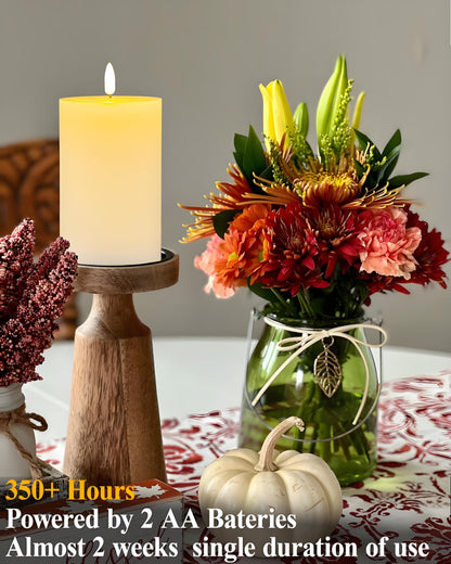 Gmnee 3"x4" Flickering Flameless Candles with Remote Timer, 3" Diameter White Pillar, Real Wax, Set of 2 Large Battery Operated LED Candles for Table and Fireplace Decor (H 4")