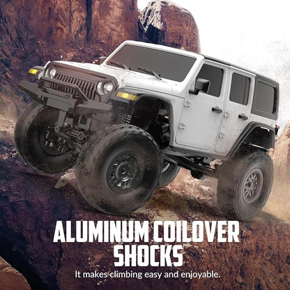 RCS24 Off Road 1/24 RC Truck 4x4 Off Road Crawler Climbing Vehicle All Terrain RC Monster Truck Remote Control Car with Bright Headlight 2 Batteries Waterproof Hobby Toys(RTR White)