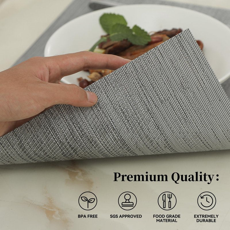 Leetaltree Grey Placemats, Heat Resistant Non-Slip Place mats for Dining Table, Washable Durable PVC Vinyl Woven Table Mats (Set of 20)