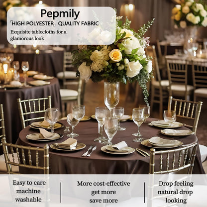 pepmily 8 Pack Brown Round Tablecloth 120 Inch Round Table Cloth, Wrinkle Resistant and Washable Polyester Fabric Table Cloth Round Table Cover for Dining Wedding Banquet Party