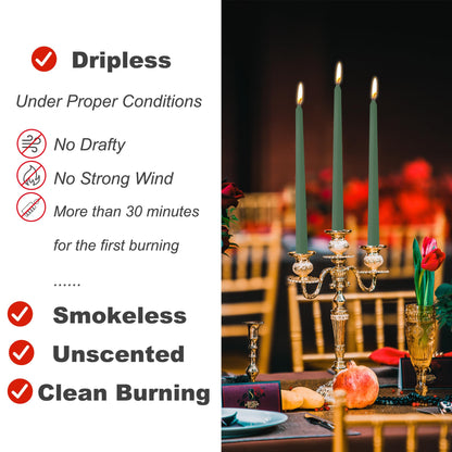 8 Pack 10 Inch Green Taper Candles for Christmas Candles for Home Decor Dinner Party Celebrations Wedding Shower