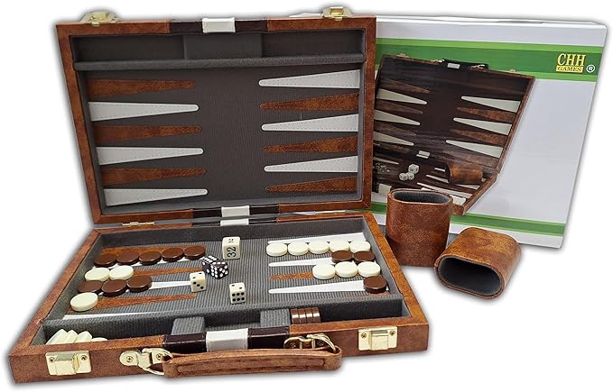 CHH 18 Brown and White Backgammon Set
