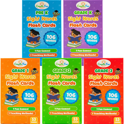 106 Sight Words Flash Cards Kindergarten for Ages 4-5, Dolch & Fry Sight Word Reading Games, Homeschool Supplies for Preschool with 7 Educational Game Ideas