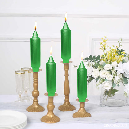 Christmas Metallic Green Candle 5 Inch Short Smokeless Taper Candles 4 Pack Unscented Dinner Candle for Christmas Dinner