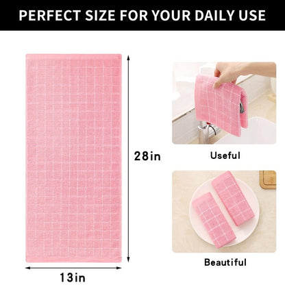 Homaxy 100% Cotton Terry Kitchen Towels(Pink, 13 x 28 inches), Checkered Designed, Soft and Super Absorbent Dish Towels, 12 Pack