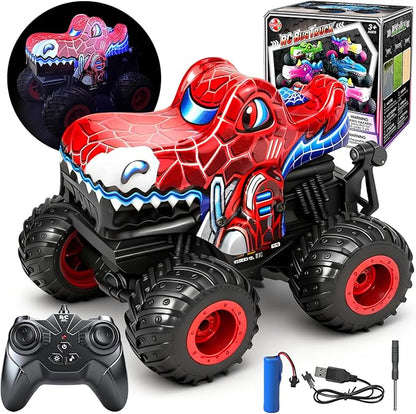 Remote Control Monster Truck 2.4Ghz Spider Rc Monster Truck Toys Rchargeable Kids Cars Vehicle with Musics Lighting Effect 360°Stunts Rc Spider Toys Birthday Gifts for Boys 3 4 5+