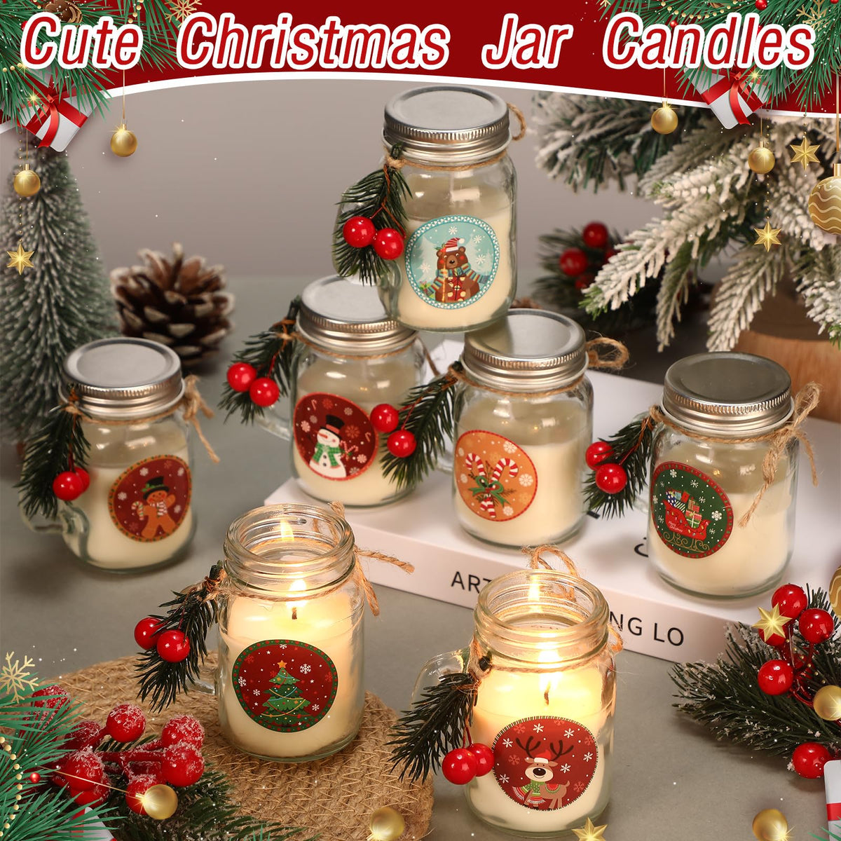 Conelist 12 Pcs Christmas Scented Candle Gift Set 2.6oz 12 Fragrances Soy Wax Aromatherapy Christmas Candles Jars with Pine Needle Berry for Women Home Decorations Birthday Scented Holiday Presents