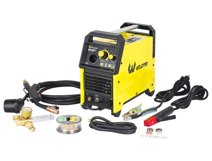 Weldpro 155A MIG Welder, 4 in 1 Welding Machine，Flux Core MIG/Gas MIG/Aluminum Spool Gun/MMA/Stick Welder, 110V/220V Welder Machine with Synergy, IGBT Inverter Portable Welder Equipment for Beginner
